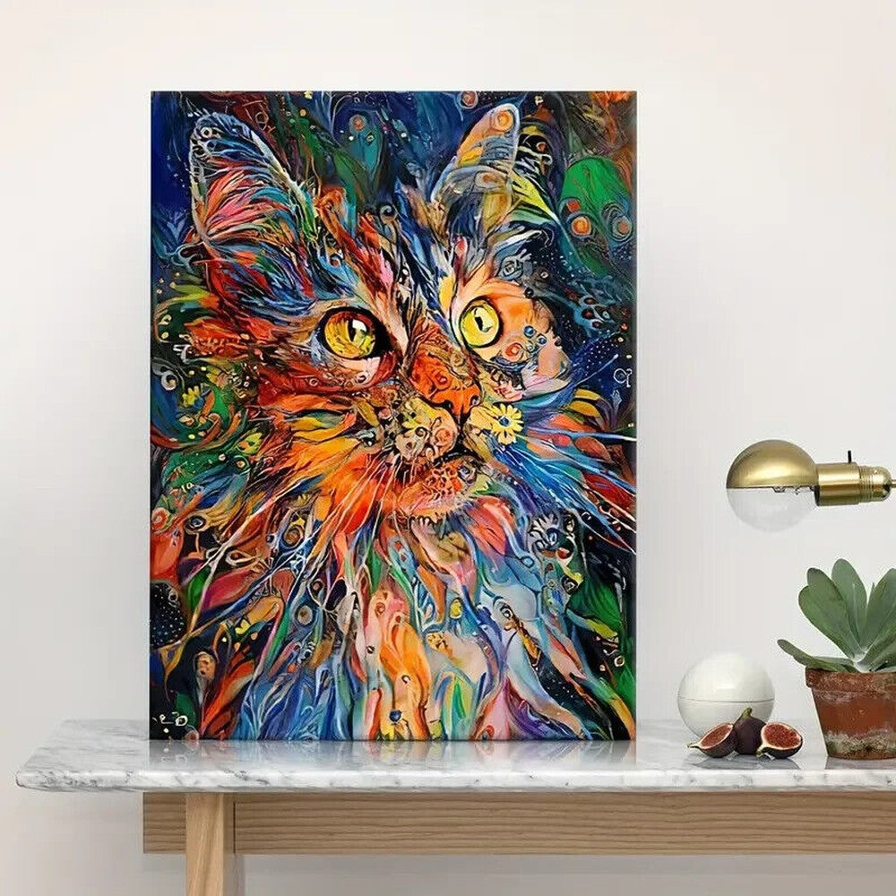 Nordic Style Vibrant Painted Cat Canvas Print Framed 12" x 16" NEW! Home & Garden:Home Décor:Posters & Prints Style Your Walls